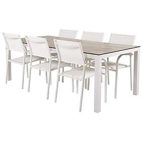 Venture Design Matgrupp Lea 205 med 6 Siri Matstolar Llama bord 205*100-Vit Alu/Grå HPL+Santorini stolVit Alu/Vit GR18379