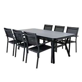 Venture Design Matgrupp Vyn med 6 Curz Stapelbara Matstolar Virya Dining Table Black Alu / Grey Glass big table+Copa GR21551