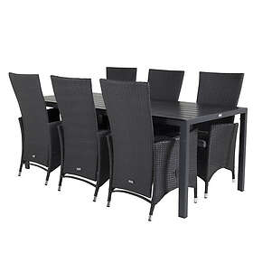 Venture Design Matgrupp Bront 205 med 6 Pishi Matstolar Break Bord-205*90-svart/svart+Padova stol svart/Grå dyna6 GR18627