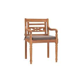 Bataviastolar 2 st med mörkgråa dynor massiv teak Brun