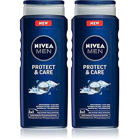 Nivea Men Protect & Care Dusch-gel för ansikte, kropp och hår 2 x 500ml (Ekonomiförpackning) male