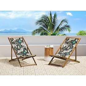 Beliani Set of 2 Garden Loungers Light Acacia Wood Animal Pattern ANZIO