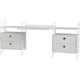 String Hylla Kombination C Arbetsplats, Vit Lackerat stål