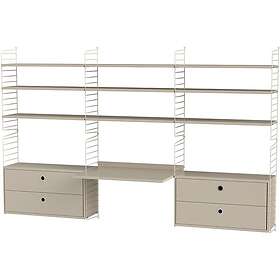 String Hylla Kombination F Arbetsplats, Beige Lackerat stål