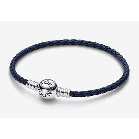 Pandora Moments Flätat Läderarmband med Blått Lås