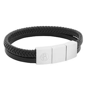 by BILLGREN Läderarmband, flätat/plain, svart 8185 21 cm