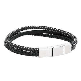 by BILLGREN Läderarmband, dubbel, stål/svart 8219 21 cm