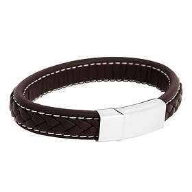 by BILLGREN Läderarmband, Flätat/stål, brunt 8932 21 cm
