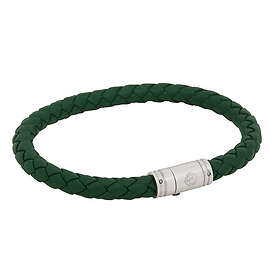 by BILLGREN Läderarmband, Flätat med lås i stål, grönt 8128 21 cm