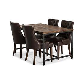 Manor House Wilmer Matgrupp 140 cm med 4 Tone Fåtölj Rustik Alm/Svart/Brun PU