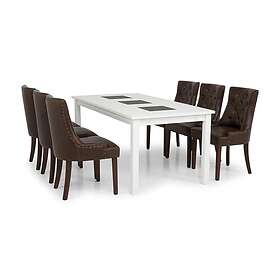 Manor House Jasmin Matgrupp 180 cm med 6 Tuva Fåtölj Vit/Brun PU