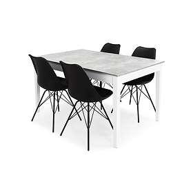 Romeo Matgrupp 140 cm med 4 Shell Stol Betonglook/Vit/Svart PU/Svart