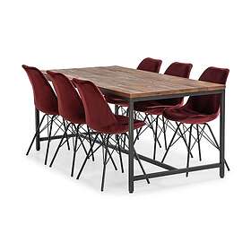 Wilmer Matgrupp 180 cm med 6 Shell Stol Sammet Brun/Röd
