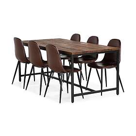 Wilmer Matgrupp 180 cm med 6 Nibe Matstol Rustik Alm/Svart/Brun