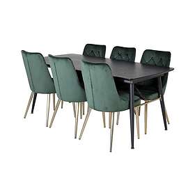 Irunea Förlängningsbar Matgrupp 180cm inkl 6 Valerie Lyx Sto Svart/Mörkgrön/Guld
