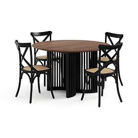 Loura Matbord 130 cm Runt med 4 Kalb Matstolar Brun/Svart