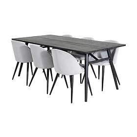 Zenazmi Matgrupp 195 cm inkl 6 Valeri Manchesterstolar Svart/Grå