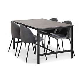 Bettina Matgrupp 138 med 4 Felipe Stol Sammet Betong/Grå/Svarta Ben