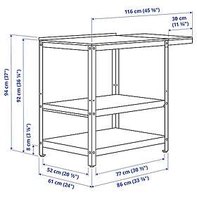 IKEA GRILLSKÄR Köksö med sidobord 93/116x61 cm