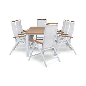 deNoord Las Vegas Matgrupp 220-280 8 Positionsstol Lyx Hvit/Teak/Hvit/Teak