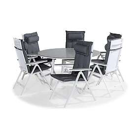 Comfort Garden Tunis Matgrupp 140 Rund 6 Monaco Light Stol m Dyna Hvit/Grå/Grå