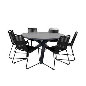 Venture Home Parma Matgrupp Rund Ø140cm 6 Lindos Stolar Sort/Grå GR21725
