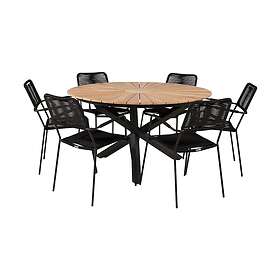 Venture Home Mexico Matgrupp Rund Ø140cm 6 Lindos Armchairs Svart GR19006