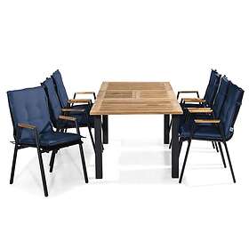 Las Vegas Matgrupp 152-210x90 6 Karmstolar m Dyna Sort/Teak/Blå