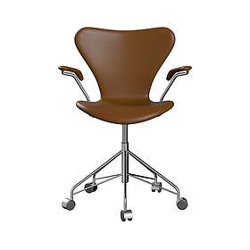 Fritz Hansen Sjuan 3217 helklädd kontorsstol mjuka hjul Leather soft walnut-chrome