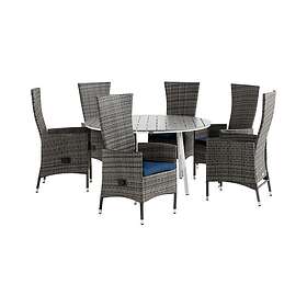 Comfort Garden Tunis Matgrupp 140 Rund 6 Jenny Lenestol Ställbar m Dyna Hvit/Grå