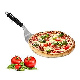 Relaxdays Pizzaspade med trähandtag, rund, häng, spade B x D: 16,5 x 17,5 cm, pizzaspade rostfritt stål