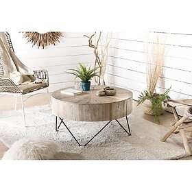 Macabane Table Basse CLEMENCE Nature Ronde Bois Plateau Branches Teck Pieds Épingles Scandi Métal