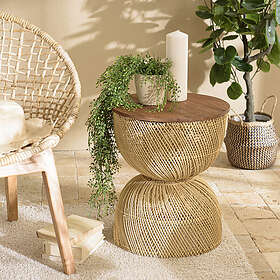 Macabane Table d'appoint en rotin beige plateau bois teck recyclé