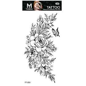 Tillfällig Tatuering 19 x 9cm Svartvit blomrabatt m fjäril