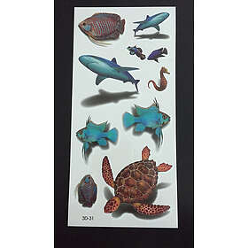 Tillfällig Tatuering 19 x 9cm 3D fiskar sköldpadda haj