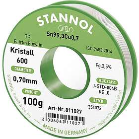 Stannol Kristall 600 Fairtin Loddetin, blyfritt Blyfritt Sn99,3Cu0,7 100g 0,7 mm