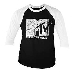 MTV Cracked Logo Baseball 3/4 Sleeve Tee, Long Sleeve T-Shirt (Herr)