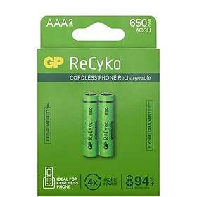 GP Batteries ReCyko NiMH AAA-batterier 650 mAh (R6) 2-P