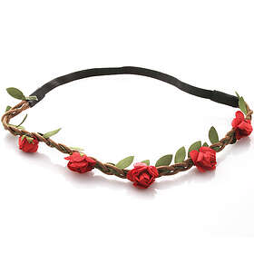 Mizzy Whole Hårband Brunt med gröna blad & röda blommor till Midsommar