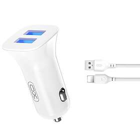 XO billaddare med 2x USB 2.4A & Lightning-kabel vit