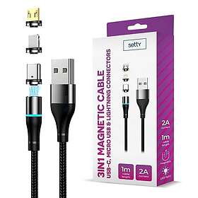 Setty Magnetisk USB-kabel 1m 2A svart