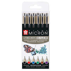 Sakura Fineliner Pigma Micron Set 6 pennor (Basic 05)