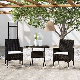 vidaXL Loungesett 3 deler Svart Rattan