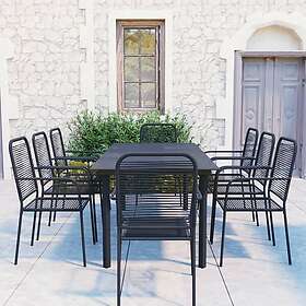 vidaXL Matgrupp för trädgården 9 delar svart glas och stål