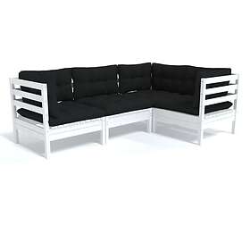 vidaXL Loungegrupp med dynor 4 delar vit massiv furu