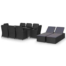 vidaXL Puutarhan Ruokailuryhmä 11 Osainen Musta Keinotekoinen Rota