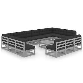 vidaXL Lounge-ryhmä med dynor 14 delar grå massiv furu