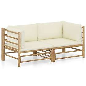 vidaXL Loungegrupp för trädgården med gräddvita dynor 2 delar bambu