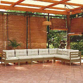 vidaXL Lounge-ryhmä med dynor 7 delar honungsbrun massiv furu