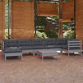 vidaXL Loungesæt med hynder 8 dele grå massiv fyrretræ
